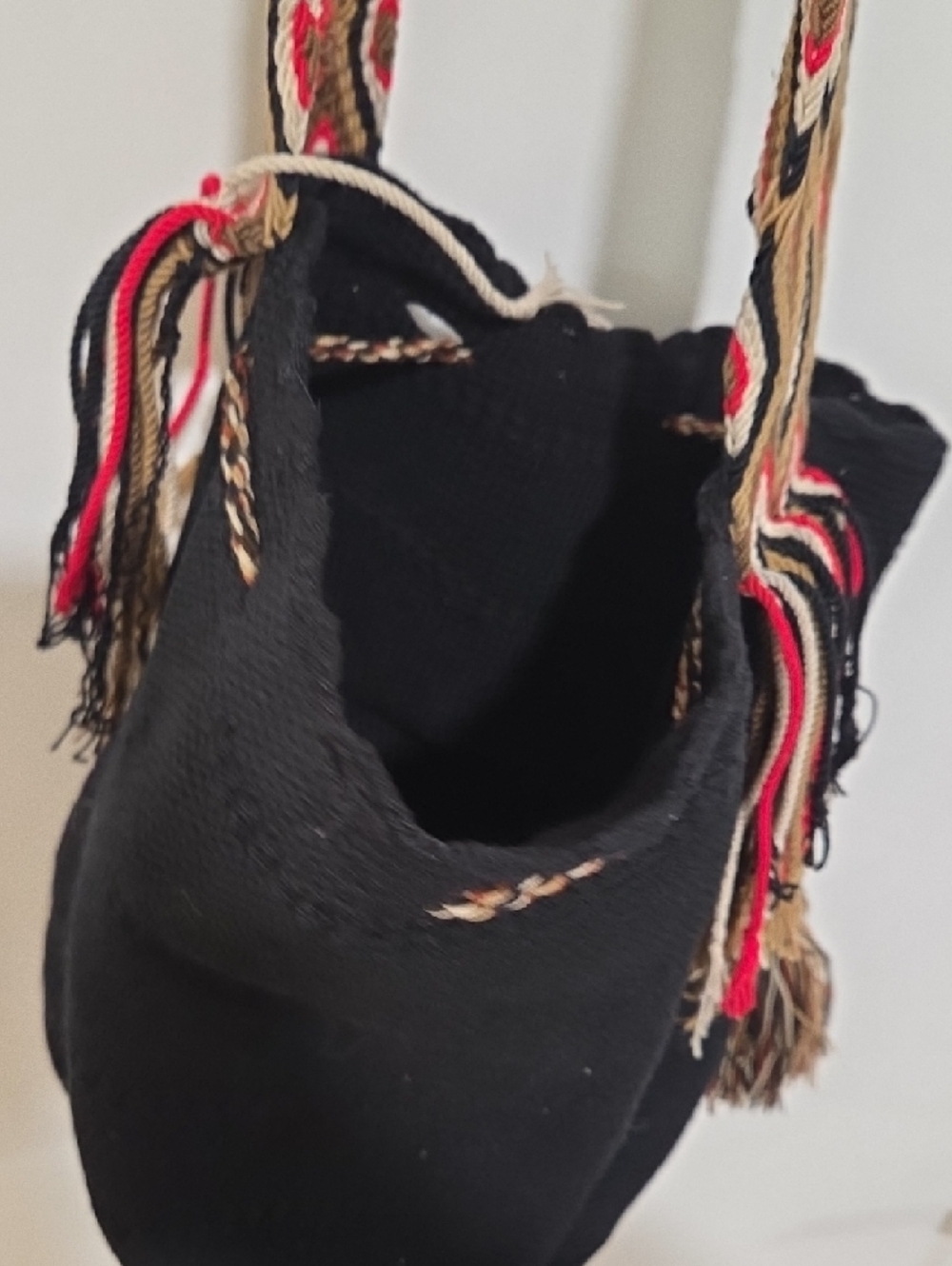 Handwoven Black Shoulder Bag with Multicolor Strap - Picture 2 of 2